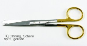 Schere Chirurgisch, Ausf�hrung: spitz/stumpf, L�nge: 14 cm ; Spitze: gerade 
